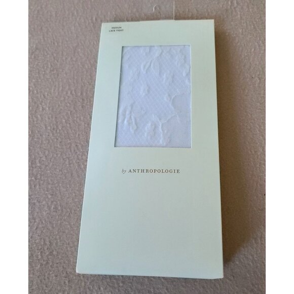 Anthropologie Womens Lace Floral Tights Sz M Cream Made in Italy Flirty NEW - Picture 2 of 7